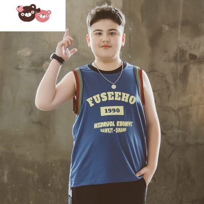 绿彩虹光胖男童背心夏季胖童装加肥加大无袖t恤中大童宽松洋气坎肩