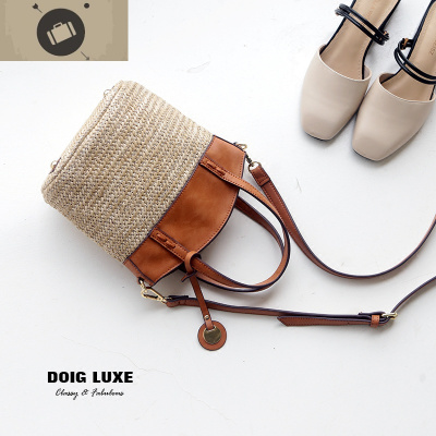 2019夏新款ins编包沙滩度假编织包牛皮手提水桶包单肩斜挎女包艾狄伊娃手提包