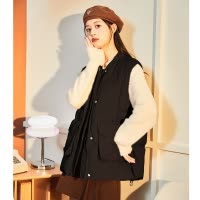 [2.5折价230元]唐狮棒球领羽绒马甲女短款冬季新款外穿黑色轻薄款羽绒背心K