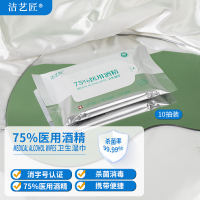 洁艺匠 75%酒精湿巾10抽装 小包装便携出行 消毒杀菌不刺激