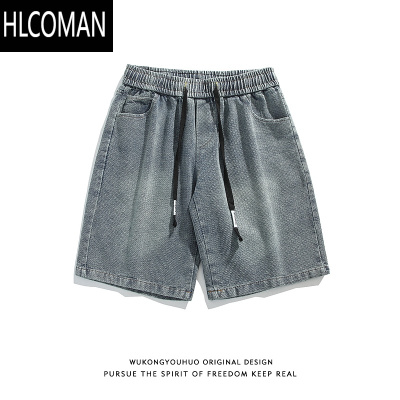 HLCOMAN潮牌美式做旧水洗牛仔短裤男夏季街头宽松百搭休闲五分裤