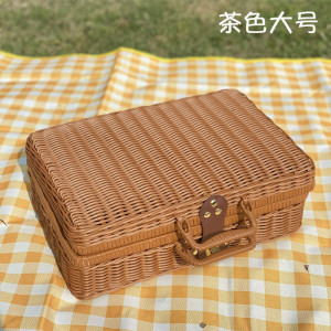 手工仿藤编手提箱复古收纳箱野餐篮储物行李箱拍摄道具伴手礼品盒
