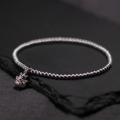 原创设计银饰银珠手串纯银女款复古圆珠简约本色招财猫转运手链送女朋友老婆情人节七夕生日礼物