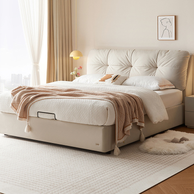 全友家居奶油风布艺床新款主卧室猫抓绒布云朵软包双人大床