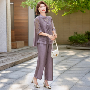 2026年女装休闲套装妈妈装夏天衣服中老年气质两件套时尚简约夏装