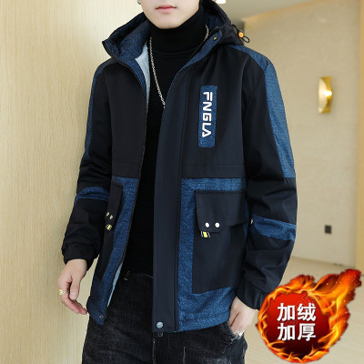 HLCOMAN工装夹克男秋冬男士短款风衣韩版羔绒棉衣学生仔加绒加厚外套风衣