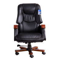绵冠MIANGUAN牛皮老板椅书房电脑椅办公椅可躺总裁椅-黑色