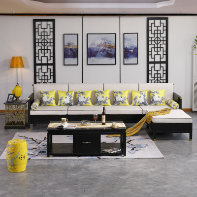 新中式沙发组合转角实木禅意现代简约轻奢贵妃三人小户型客厅定制