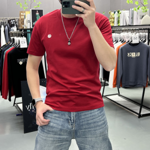男士夏季新款简约刺绣马年红色圆领短袖半袖修身帅气潮流T恤上衣