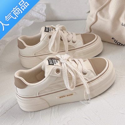 SUNTEK帆布鞋女2023新款夏季厚底小白鞋配裙子奶fufu休闲鞋子板鞋