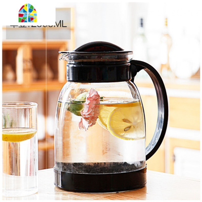 家用凉水壶玻璃耐热茶壶防爆大容量水瓶凉白开水杯高温套装冷水壶 FENGHOU 白色2000+4只水杯+沥水盘灰色