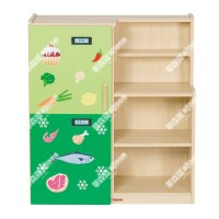 华森葳儿童家具卡通厨房-碗盘柜+冰箱