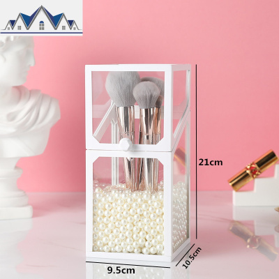 网红化妆刷收纳桶透明玻璃防尘笔刷筒桌面梳妆台彩妆刷收纳盒带盖 三维工匠