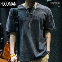 HLCOMAN夏季水洗美式短袖t恤男宽松潮牌ins大码半袖圆领潮流百搭体桖