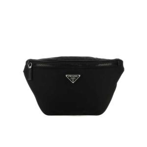 普拉达(PRADA)男士多功能可调节织物腰带金属搭扣徽标三角腰包 黑色