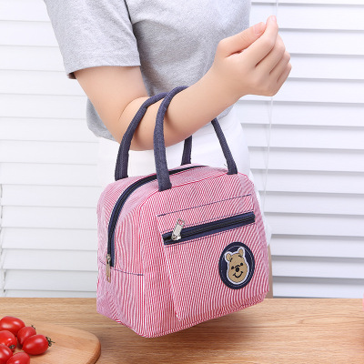 手提小包可爱小熊牛津布包外出手提包便当包妈咪小包包玫红