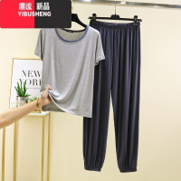 YIBUSHENG莫代尔短袖T恤女季外穿运动套装高腰大码休闲束脚裤睡衣居家服