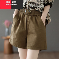 YIBUSHENG阔腿裤女2024年季新款薄款复古大码松紧腰宽松休闲直筒工装短裤