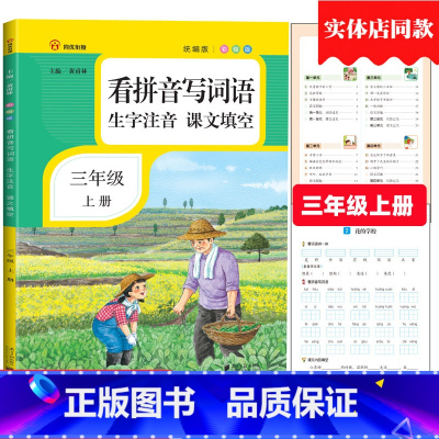 [正版]三年级上册看拼音写词语生字注音课文填空统编人教版南方日报出版社小学生看拼音写词语三年级上册同步生字词专项训练习
