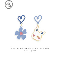 JiMi小兔花朵蓝色耳钉不对称百搭个性少女感日韩耳环无耳洞耳夹耳饰