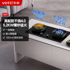 华帝(vatti)[防干烧+双边定时]家用燃气灶嵌入式70%热效率一级能效5.2kW大火力灶天然气双眼灶具i10308F