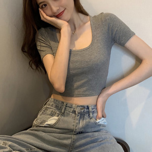打底衫女夏季新款短袖T恤女装韩版修身显瘦露脐上衣女衣服