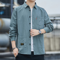 免烫衬衫男士长袖日系工装休闲帅外套宽松纯色衬衣春秋款