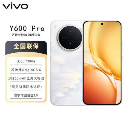 vivo Y600 Pro 浮光金 8GB+256GB 10200mAh耐超低温蓝海电池 耐久抗摔防水 寰宇增强通信3.0 AI 5G手机