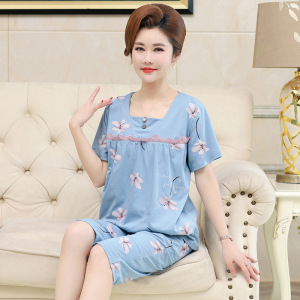 可外穿睡衣女夏季棉质短袖七分裤中老年妈妈宽松加大码家居服套装