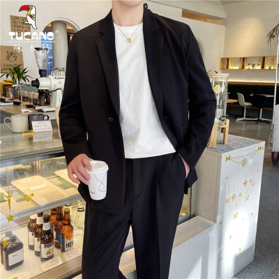 啄木鸟西服套装男休闲两件套2021夏季男士男装正装外套商务时尚裤子潮流小西服