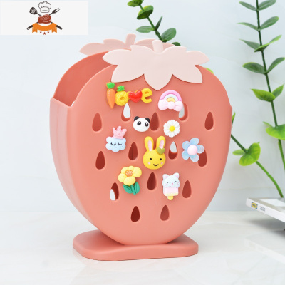 餐具筷笼家用卡通可爱塑料筷子筒厨房创意沥水筷子篓勺子收纳架盒 敬平 公仔草莓-砖红色餐具架