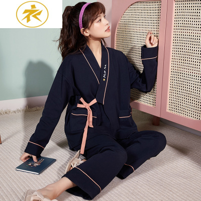 Ideamini和服睡衣女春秋棉长袖休闲睡袍套装冬宽松大码可爱家居服