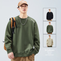 |男装春季男士翻领长袖新款重磅卫衣圆领无帽纯色卫衣