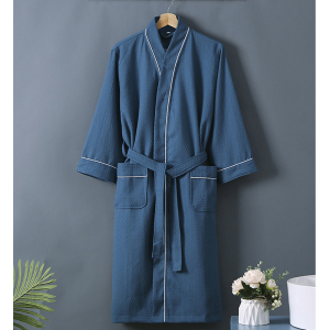 幸福派 夏季浴袍酒店浴袍男女士浴衣棉华夫格睡袍薄款长款情侣全棉吸水速干睡袍