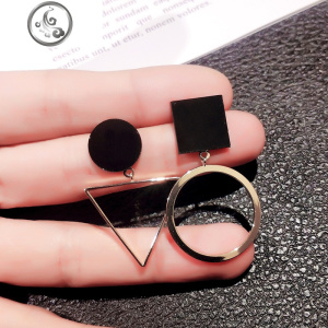 圆圈耳环韩国夸张耳钉女纯银耳夹2019新款潮三角形耳坠个性耳饰品 JiMi