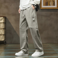 男士宽松直筒工装裤 灰色抽绳设计裤 立体拼接 春夏透气 舒适长裤