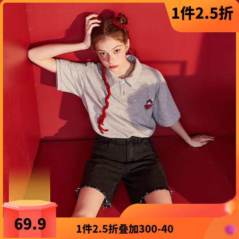 9元,叠加优惠券]犬系女孩联名polo衫女保罗衫唐狮夏季新款短袖t恤宽松