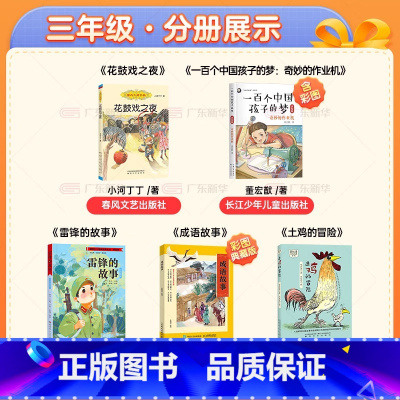 [全套5册]三年级阅读 [正版]2024湖南阅美书湘三年级上册课外书阅读秋季全5册 雷锋的故事土鸡的冒险 成语故事人民邮
