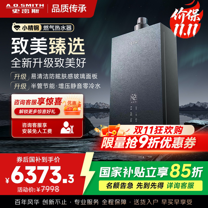 AO史密斯新品小体积16升零冷水燃气热水器[小精钢EJ5Wi]增压大水量恒温 静音 节能
