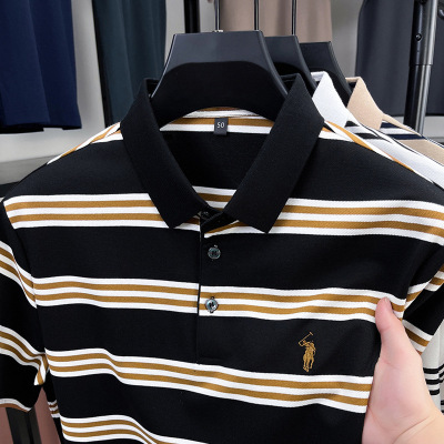 2025夏季新款纹polo衫男韩版休闲百搭宽松翻领短袖T恤男装
