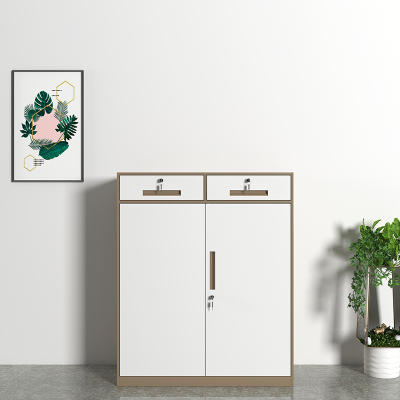 初嘉WJGT-017钢制文件柜窄边资料柜拆装档案柜带锁储物柜咖白套二斗矮柜