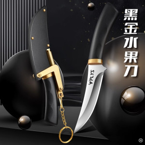 黑金水果刀高档蒙古手把肉小刀锋利高硬度迷你随身便携式户外刀具7163 黑金户外小弯刀