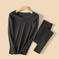 秋冬季莫代尔保暖内衣女绵羊毛无缝圆领蕾丝美体发热秋衣秋裤套装_366