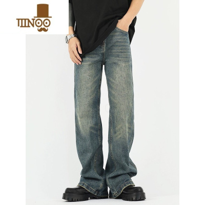 YANXU美式水洗做旧复古牛仔裤男女情侣款潮牌cleanfit宽松直筒拖地裤子
