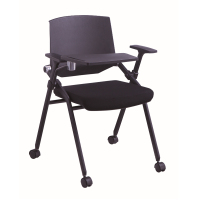 慧采云 办公家具学习培训会议椅黑色网布透气记录椅带写字板带轮