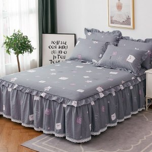 美帮汇全棉床罩床套防滑床裙式单件全棉保护防尘米床单1三件套花边公主 小猪宝宝 200x220[单件床裙]