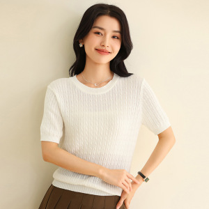 纯色体恤针织衫麻上衣花T恤女春夏棉麻花2025季圆领短袖女夏