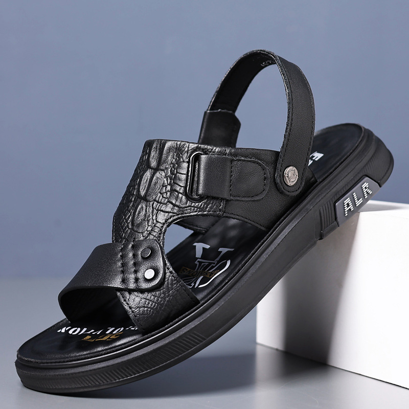 【头层牛皮】一脚蹬夏季凉鞋男真皮休闲防滑透气男士沙滩鞋外穿潮