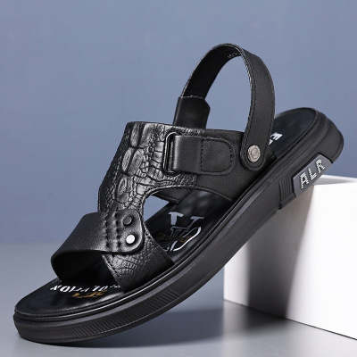 [头层牛皮]一脚蹬夏季凉鞋男真皮休闲防滑透气男士沙滩鞋外穿潮