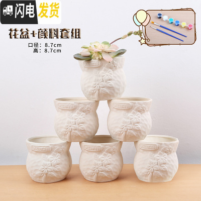 三维工匠拇指盆10个9.9多肉陶瓷花盆素烧DIY可手绘粗陶绿植盆肉盆 小花花盆6个+颜料套组 小花盆容器
